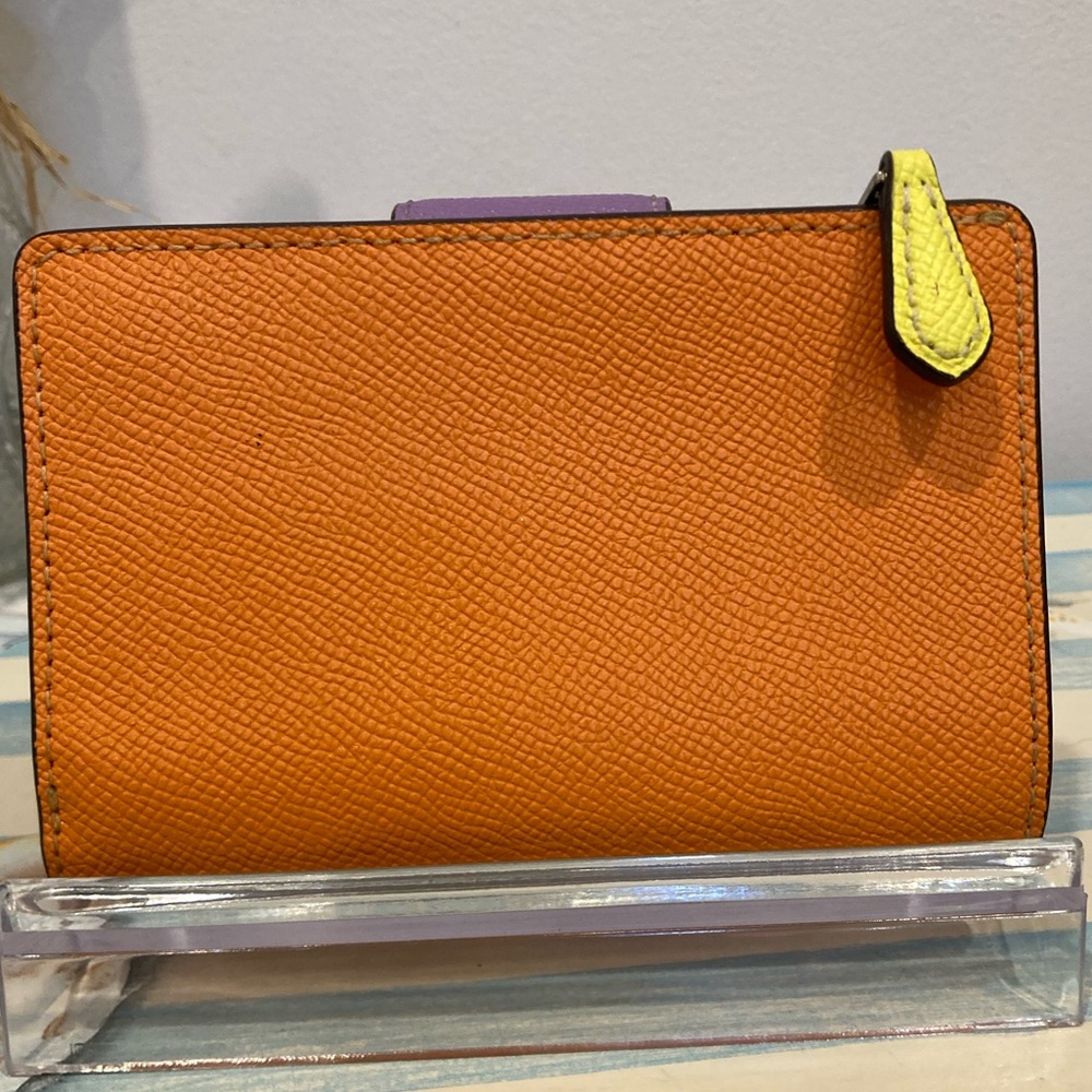 Coach Medium Corner Zip Wallet Colorblock Orange, Yellow and Purple Wallet - Picture 2 of 6